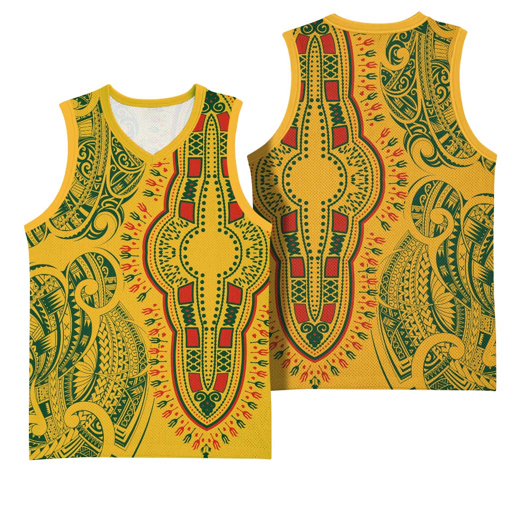 Dashiki and Polynesian Pattern Basketball Jersey Afro Pacific Culture Gold Version LT9