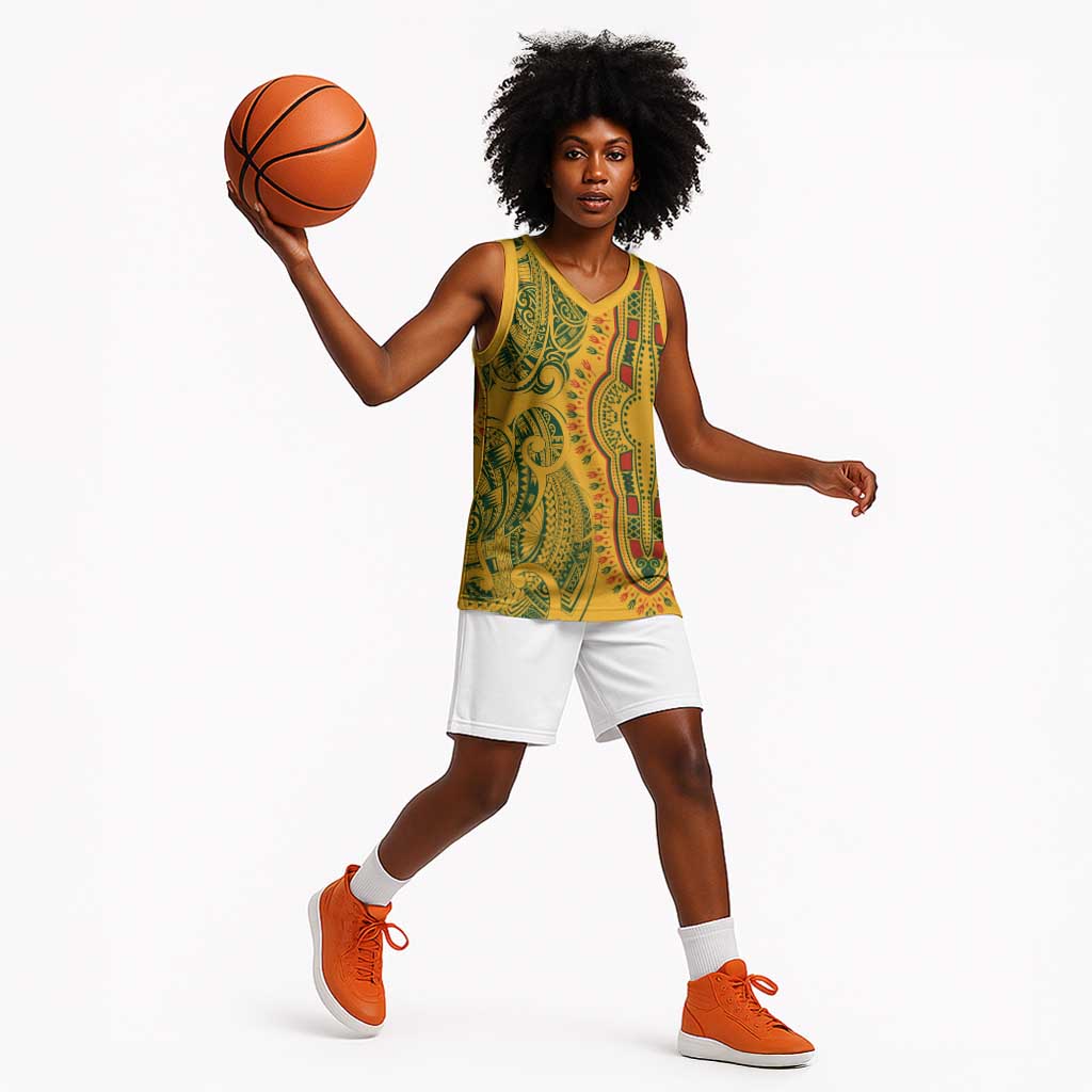 Dashiki and Polynesian Pattern Basketball Jersey Afro Pacific Culture Gold Version LT9