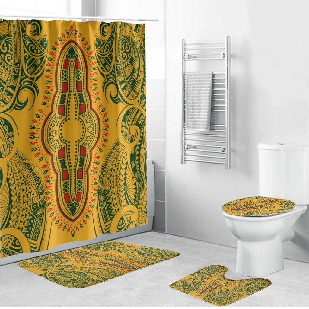 Dashiki and Polynesian Pattern Bathroom Set Afro Pacific Culture Gold Version