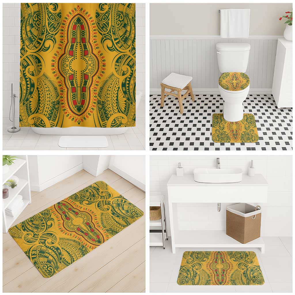 Dashiki and Polynesian Pattern Bathroom Set Afro Pacific Culture Gold Version