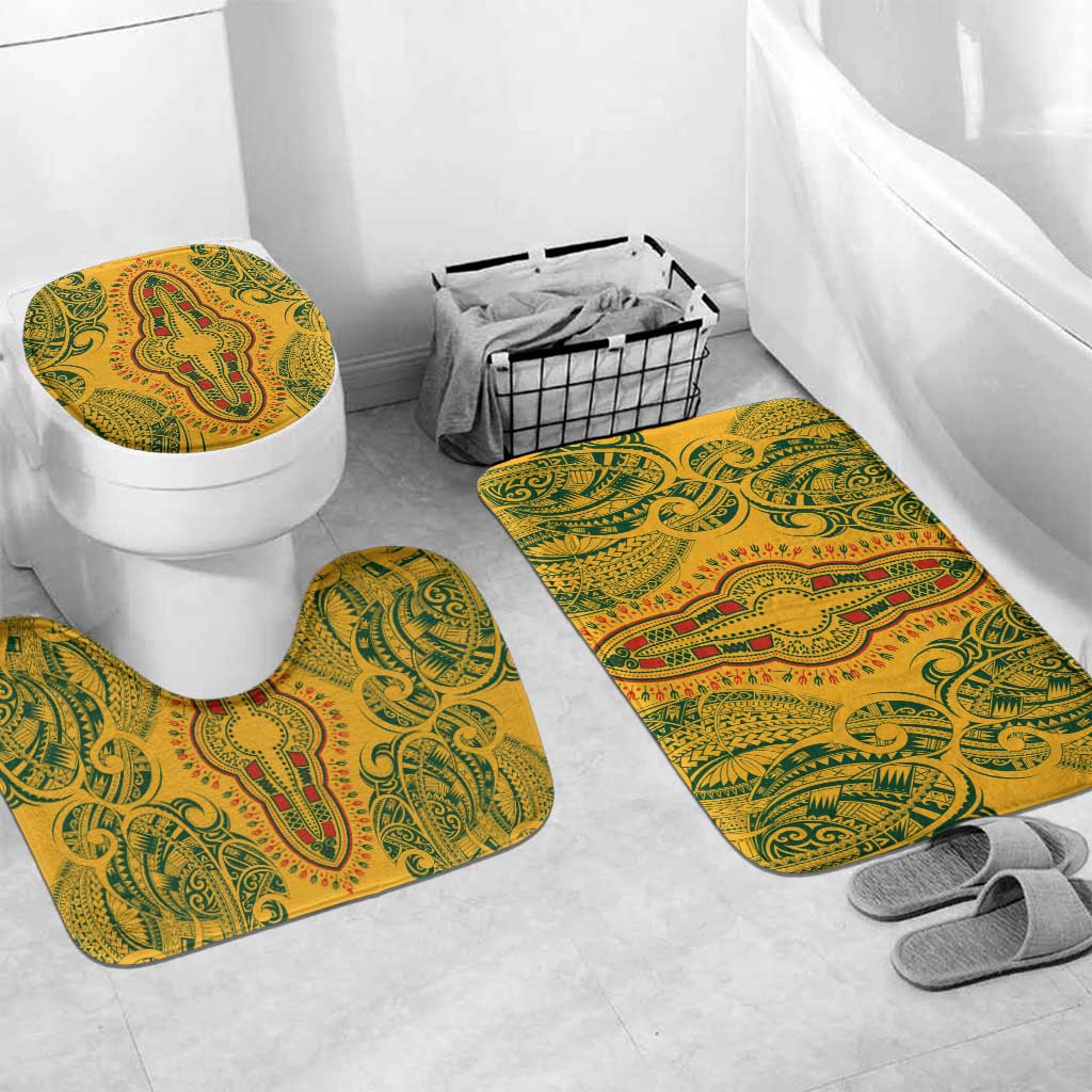 Dashiki and Polynesian Pattern Bathroom Set Afro Pacific Culture Gold Version