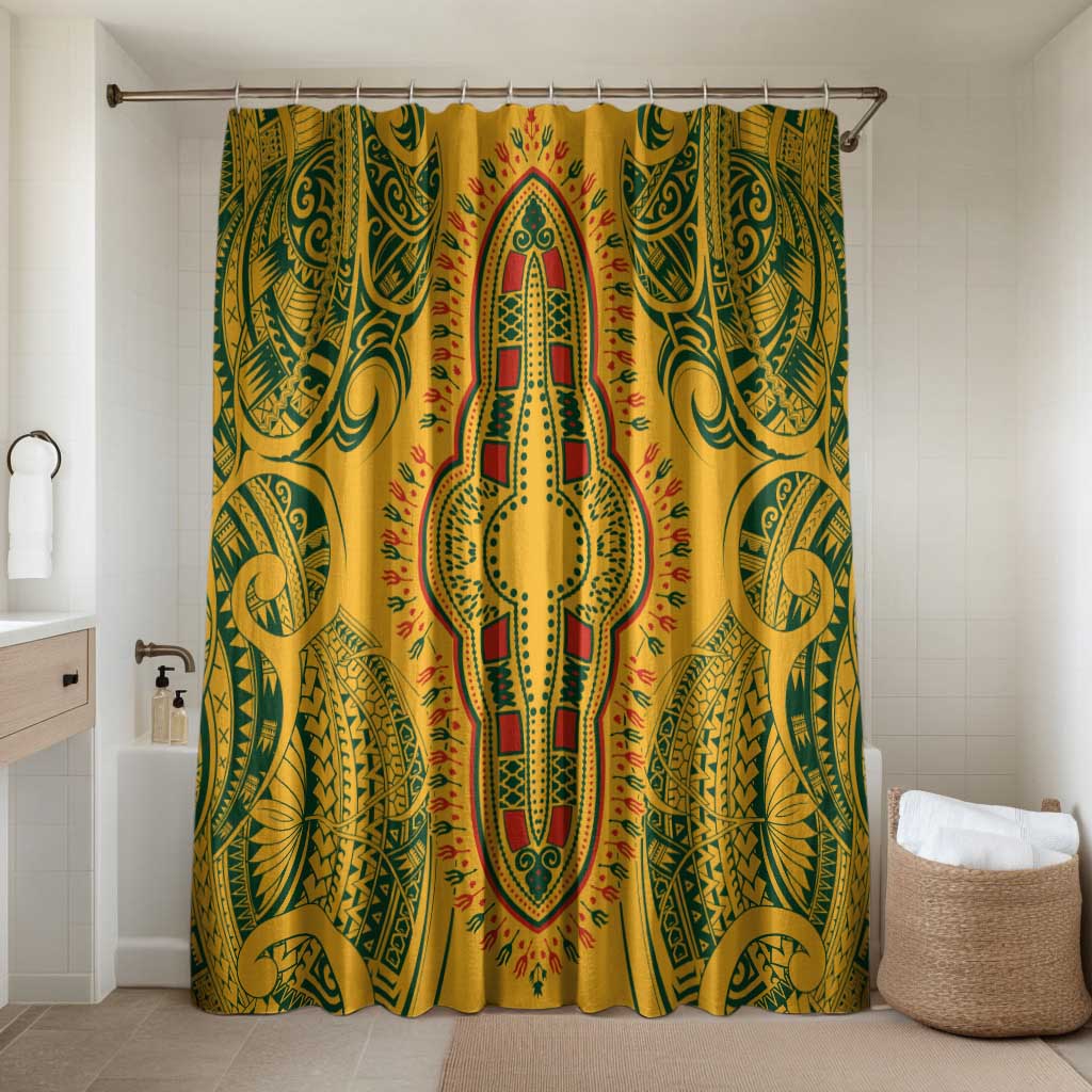 Dashiki and Polynesian Pattern Bathroom Set Afro Pacific Culture Gold Version