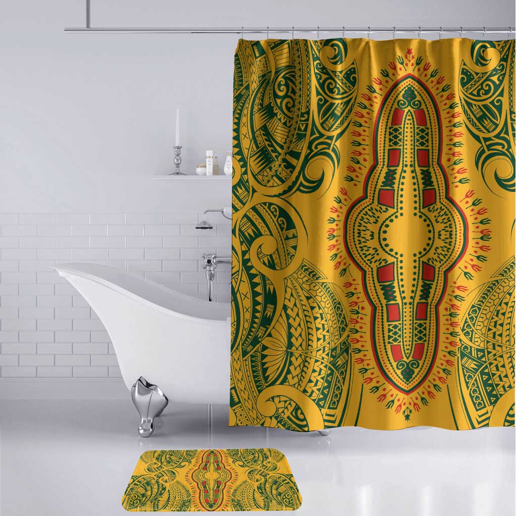 Dashiki and Polynesian Pattern Bathroom Set Afro Pacific Culture Gold Version