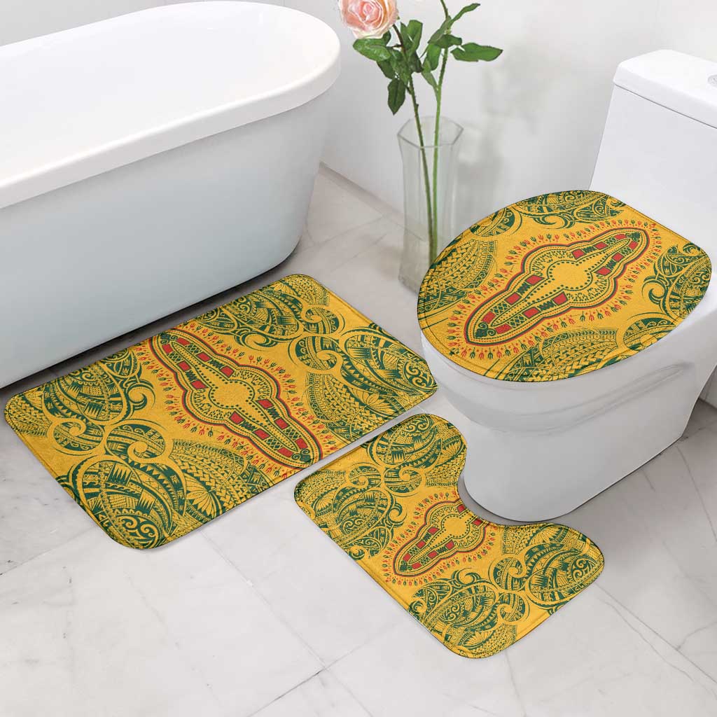 Dashiki and Polynesian Pattern Bathroom Set Afro Pacific Culture Gold Version