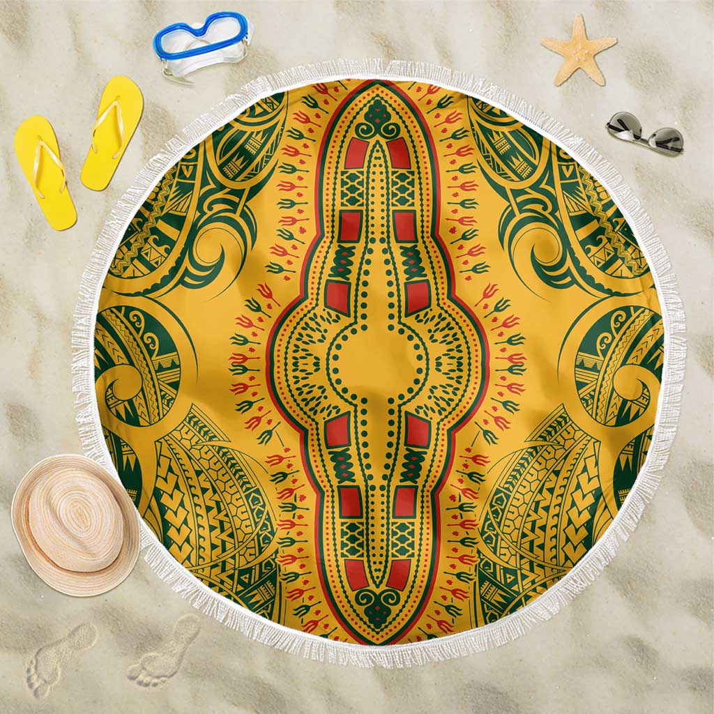 Dashiki and Polynesian Pattern Beach Blanket Afro Pacific Culture Gold Version