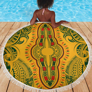 Dashiki and Polynesian Pattern Beach Blanket Afro Pacific Culture Gold Version