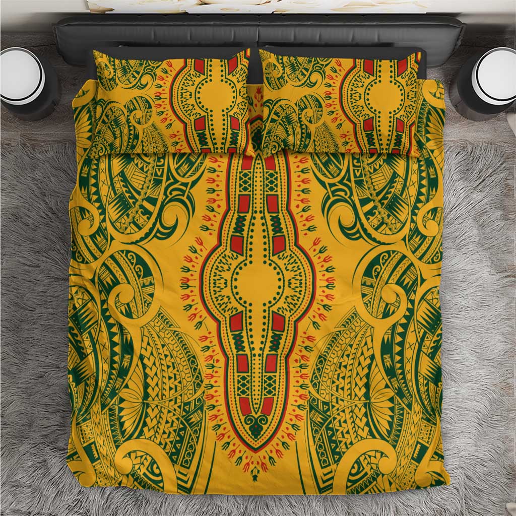 Dashiki and Polynesian Pattern Bedding Set Afro Pacific Culture Gold Version