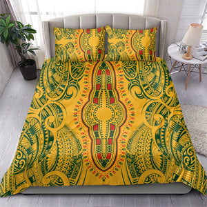 Dashiki and Polynesian Pattern Bedding Set Afro Pacific Culture Gold Version