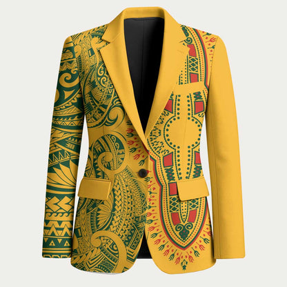 Dashiki and Polynesian Pattern Blazer Afro Pacific Culture Gold Version
