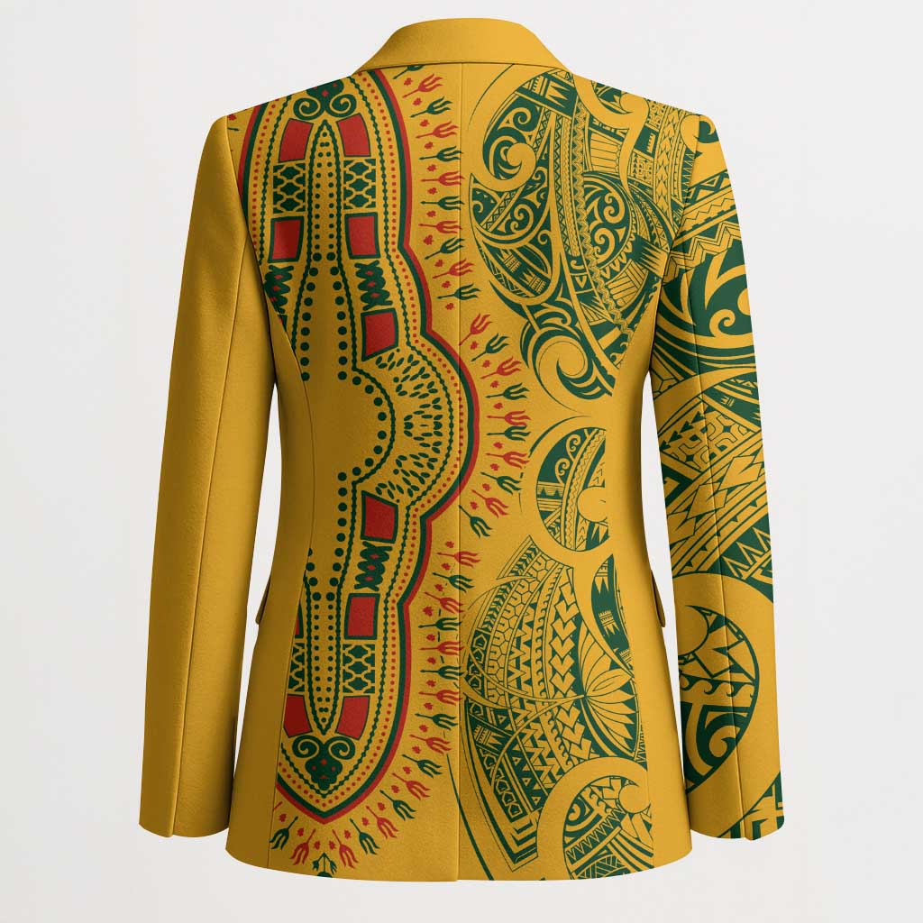 Dashiki and Polynesian Pattern Blazer Afro Pacific Culture Gold Version