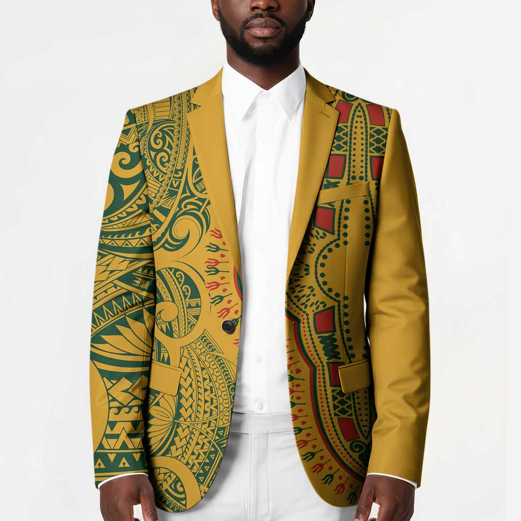 Dashiki and Polynesian Pattern Blazer Afro Pacific Culture Gold Version