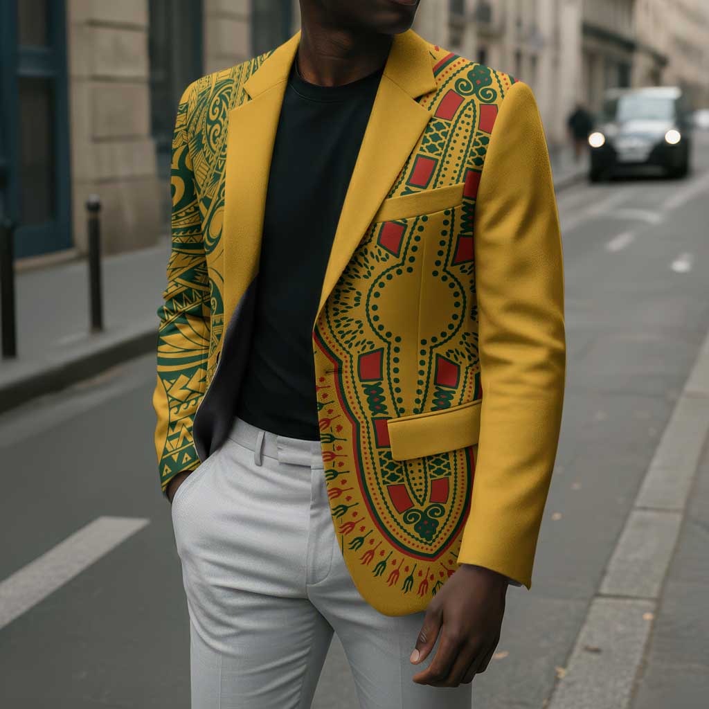 Dashiki and Polynesian Pattern Blazer Afro Pacific Culture Gold Version