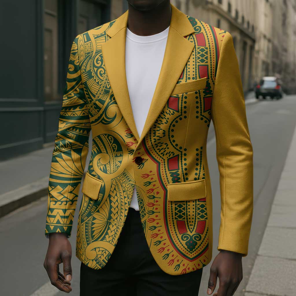 Dashiki and Polynesian Pattern Blazer Afro Pacific Culture Gold Version