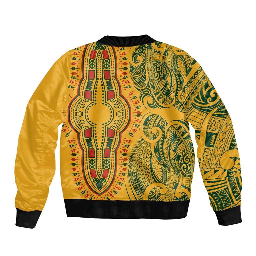 Dashiki and Polynesian Pattern Bomber Jacket Afro Pacific Culture Gold Version