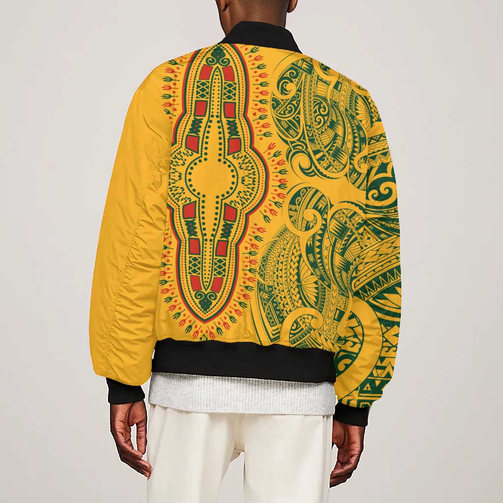 Dashiki and Polynesian Pattern Bomber Jacket Afro Pacific Culture Gold Version