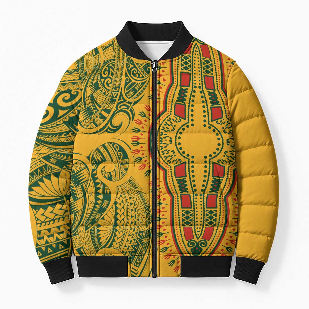 Dashiki and Polynesian Pattern Bomber Puffer Jacket Afro Pacific Culture Gold Version