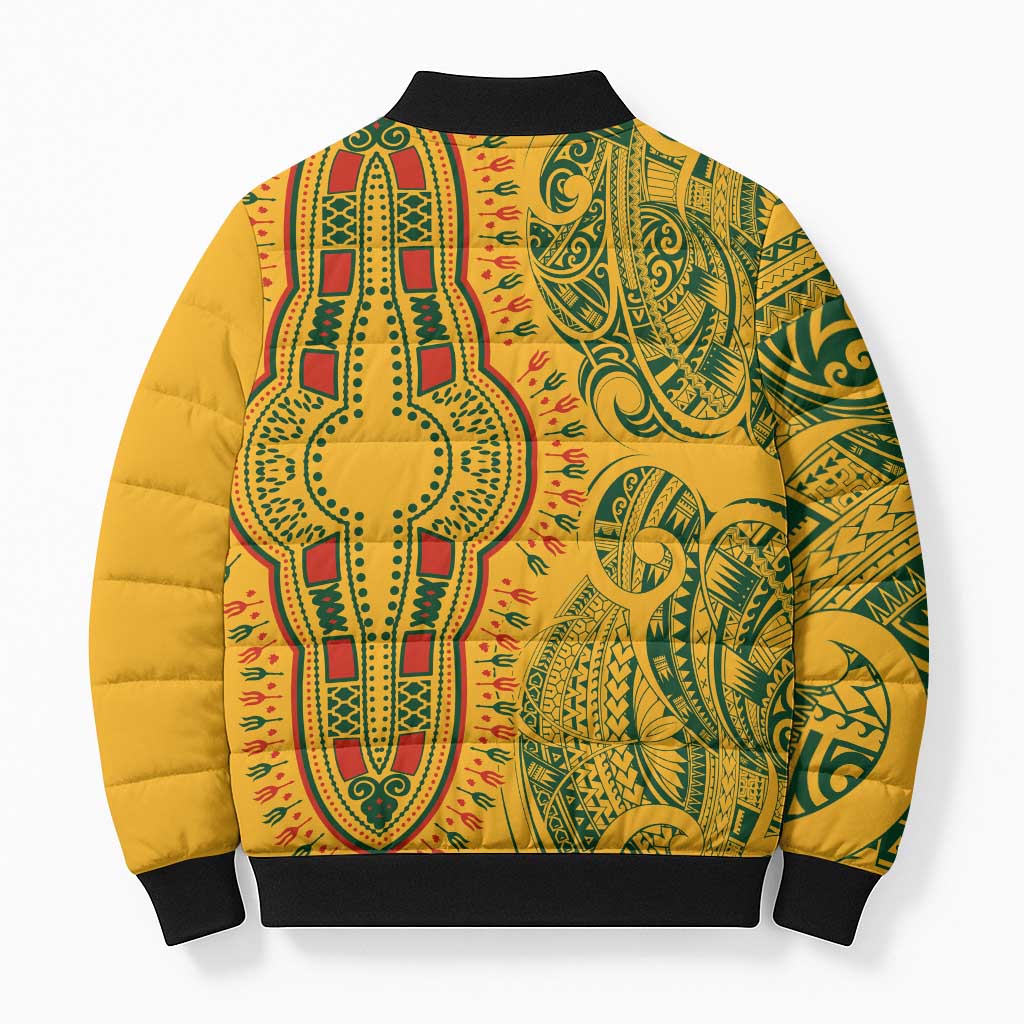 Dashiki and Polynesian Pattern Bomber Puffer Jacket Afro Pacific Culture Gold Version