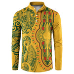 Dashiki and Polynesian Pattern Button Sweatshirt Afro Pacific Culture Gold Version