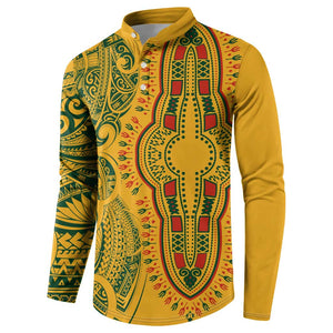 Dashiki and Polynesian Pattern Button Sweatshirt Afro Pacific Culture Gold Version