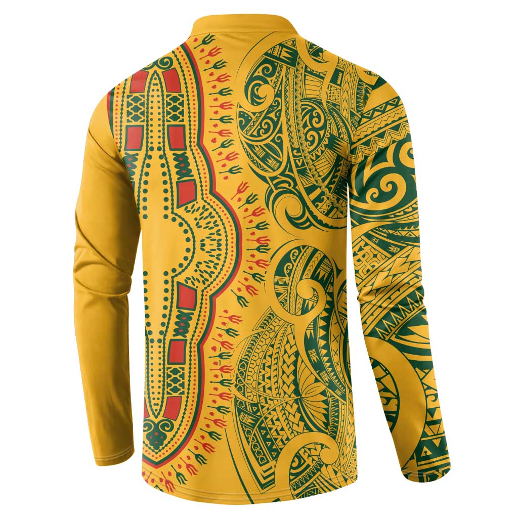 Dashiki and Polynesian Pattern Button Sweatshirt Afro Pacific Culture Gold Version