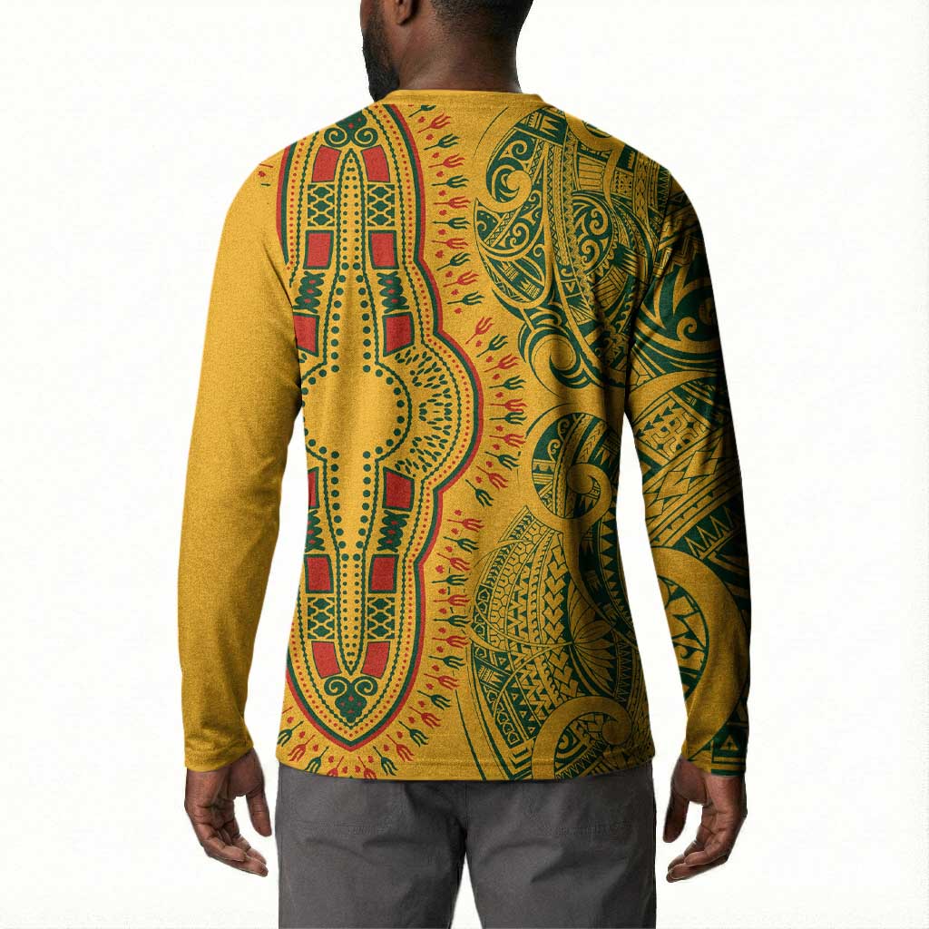 Dashiki and Polynesian Pattern Button Sweatshirt Afro Pacific Culture Gold Version