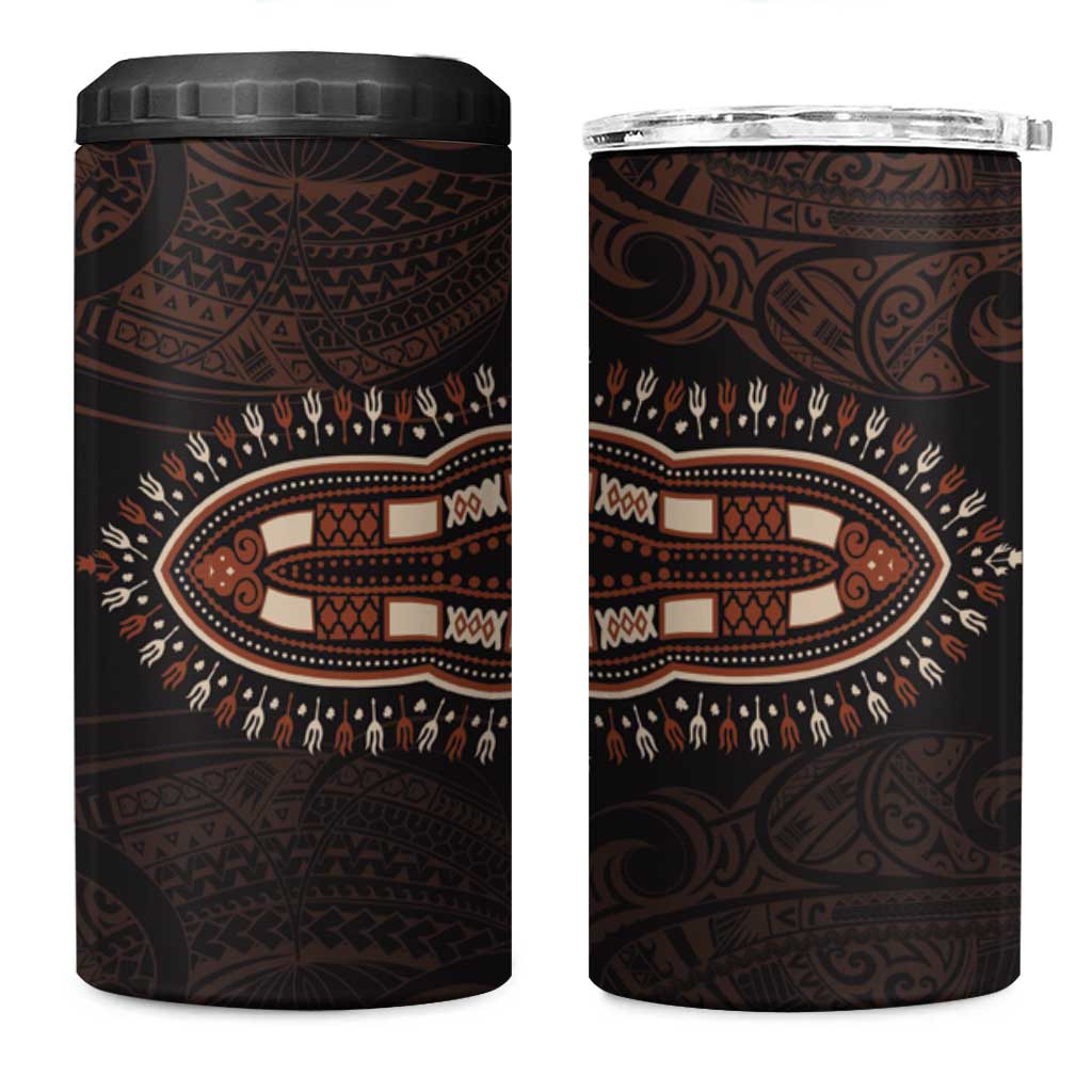 Dashiki and Polynesian Pattern 4 in 1 Can Cooler Tumbler Afro Pacific Culture Gold Version