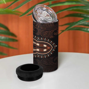 Dashiki and Polynesian Pattern 4 in 1 Can Cooler Tumbler Afro Pacific Culture Gold Version