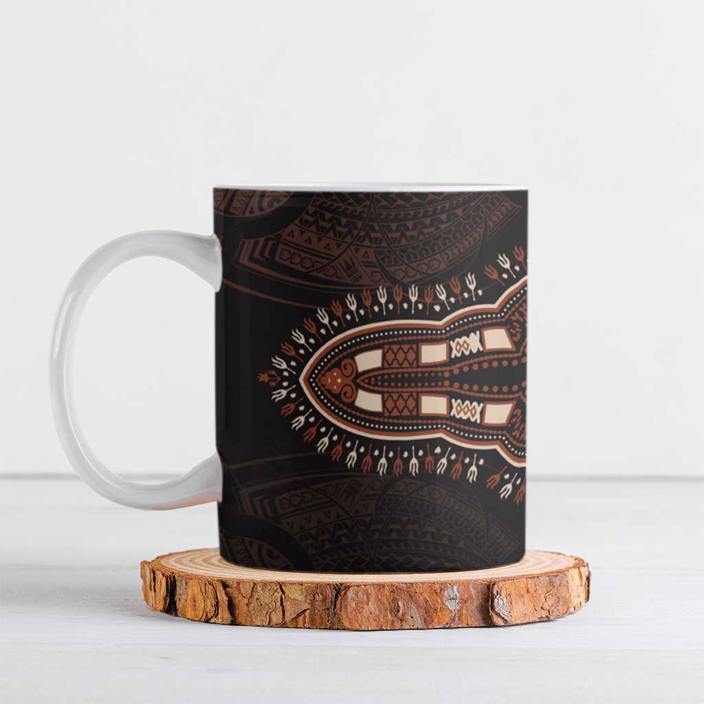 Dashiki and Polynesian Pattern Ceramic Mug Afro Pacific Culture Gold Version