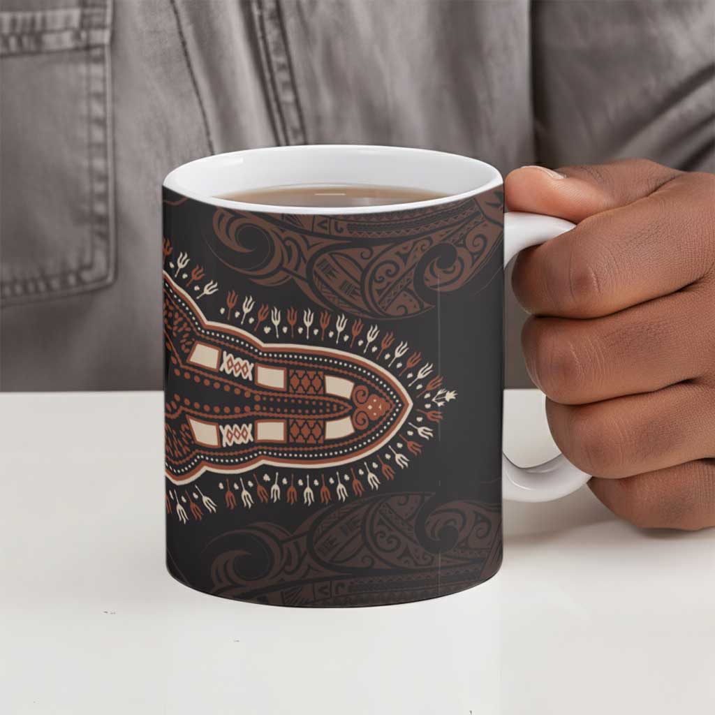 Dashiki and Polynesian Pattern Ceramic Mug Afro Pacific Culture Gold Version