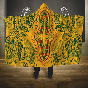 Dashiki and Polynesian Pattern Hooded Blanket Afro Pacific Culture Gold Version