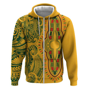 Dashiki and Polynesian Pattern Hoodie Afro Pacific Culture Gold Version