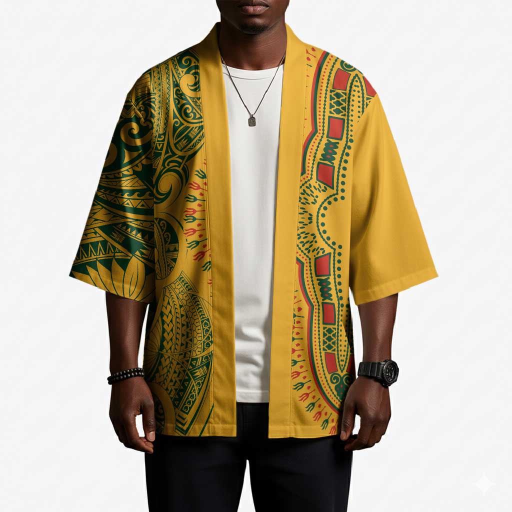 Dashiki and Polynesian Pattern Kimono Afro Pacific Culture Gold Version
