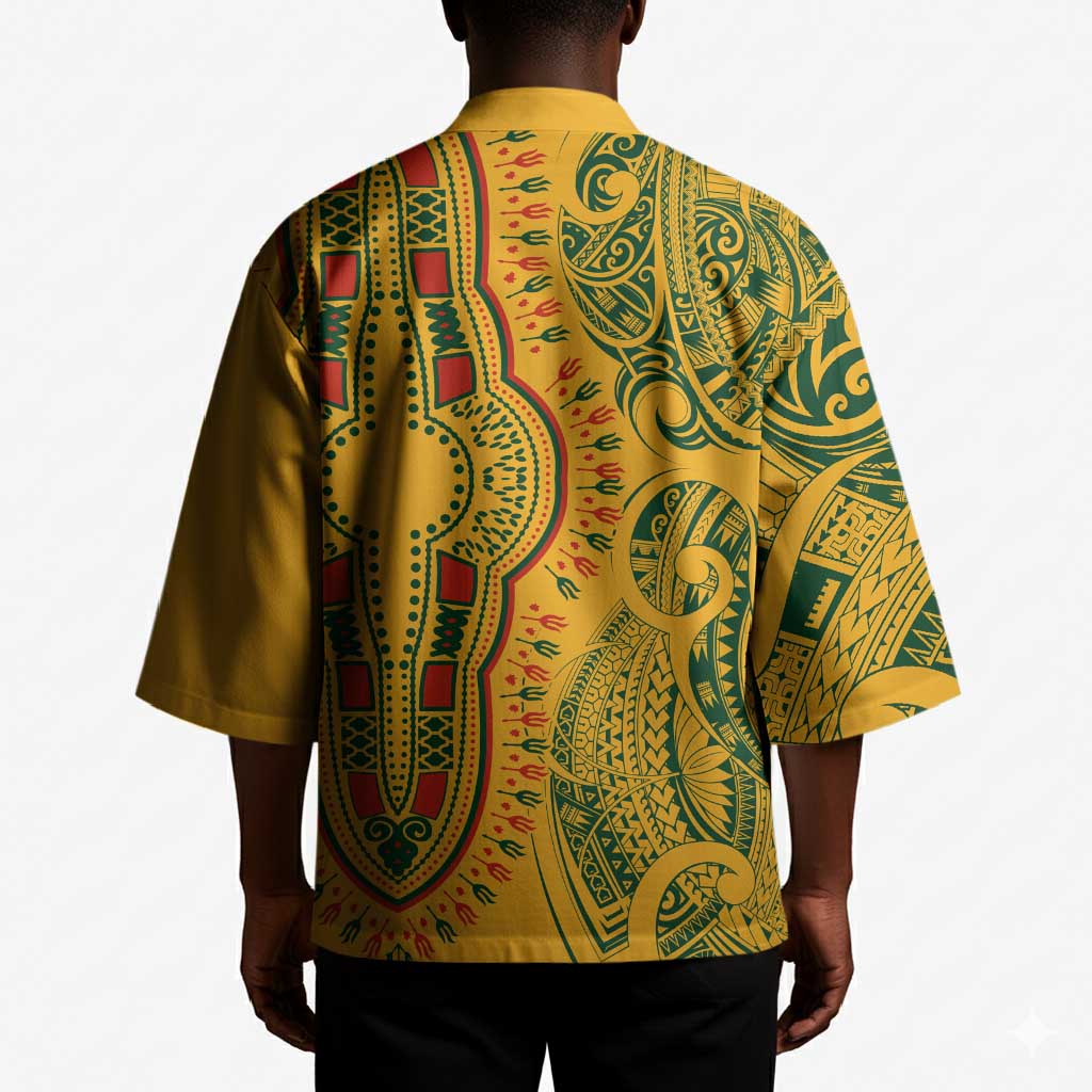 Dashiki and Polynesian Pattern Kimono Afro Pacific Culture Gold Version