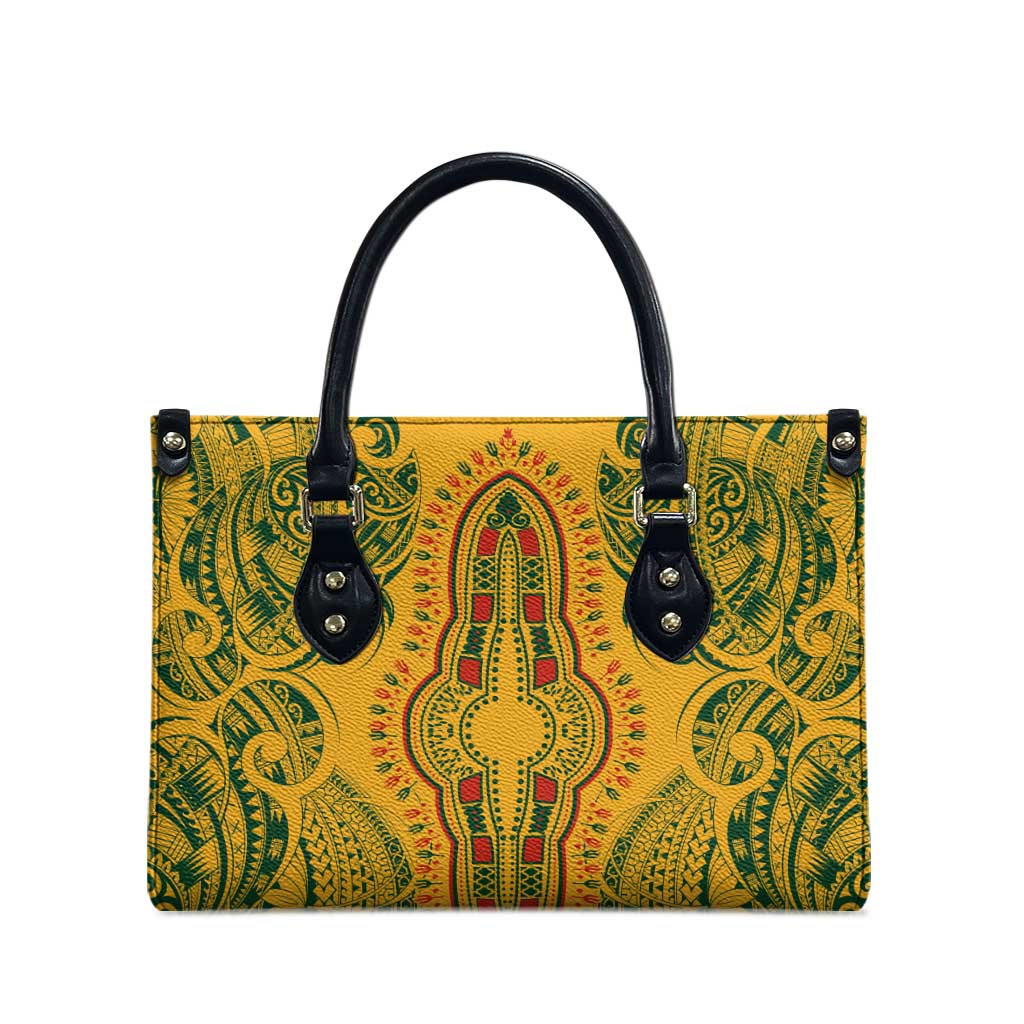 Dashiki and Polynesian Pattern Leather Bag Afro Pacific Culture Gold Version