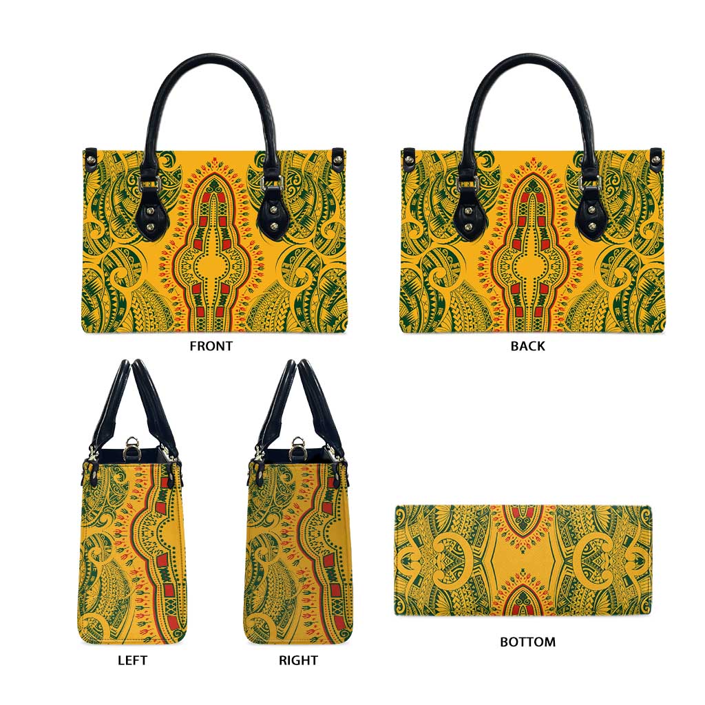 Dashiki and Polynesian Pattern Leather Bag Afro Pacific Culture Gold Version
