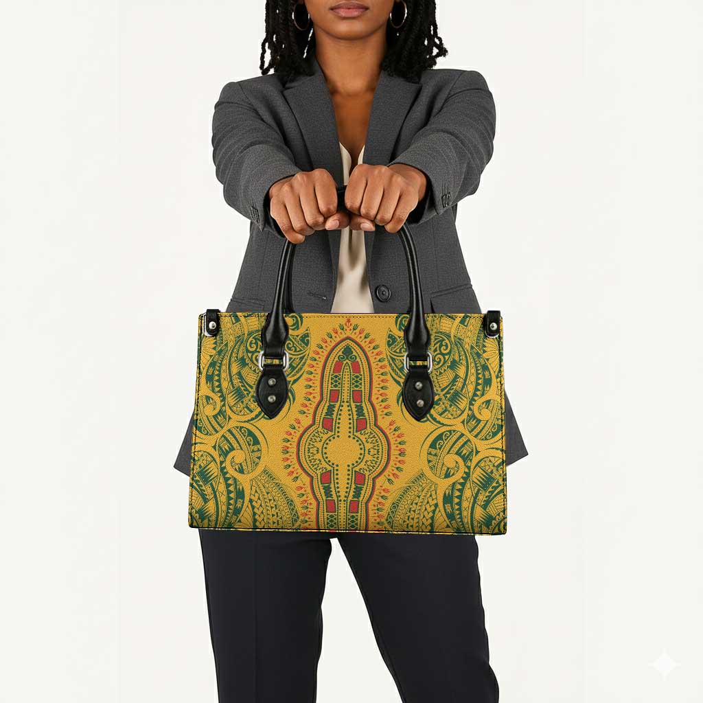 Dashiki and Polynesian Pattern Leather Bag Afro Pacific Culture Gold Version