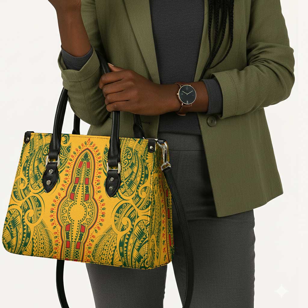 Dashiki and Polynesian Pattern Leather Bag Afro Pacific Culture Gold Version