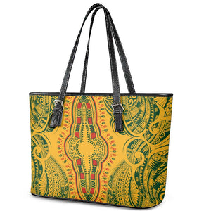 Dashiki and Polynesian Pattern Leather Tote Bag Afro Pacific Culture Gold Version