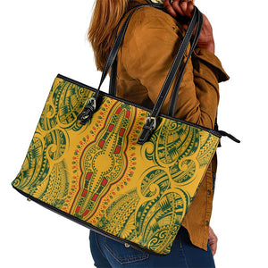 Dashiki and Polynesian Pattern Leather Tote Bag Afro Pacific Culture Gold Version