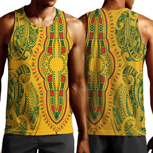 Dashiki and Polynesian Pattern Men Tank Top Afro Pacific Culture Gold Version