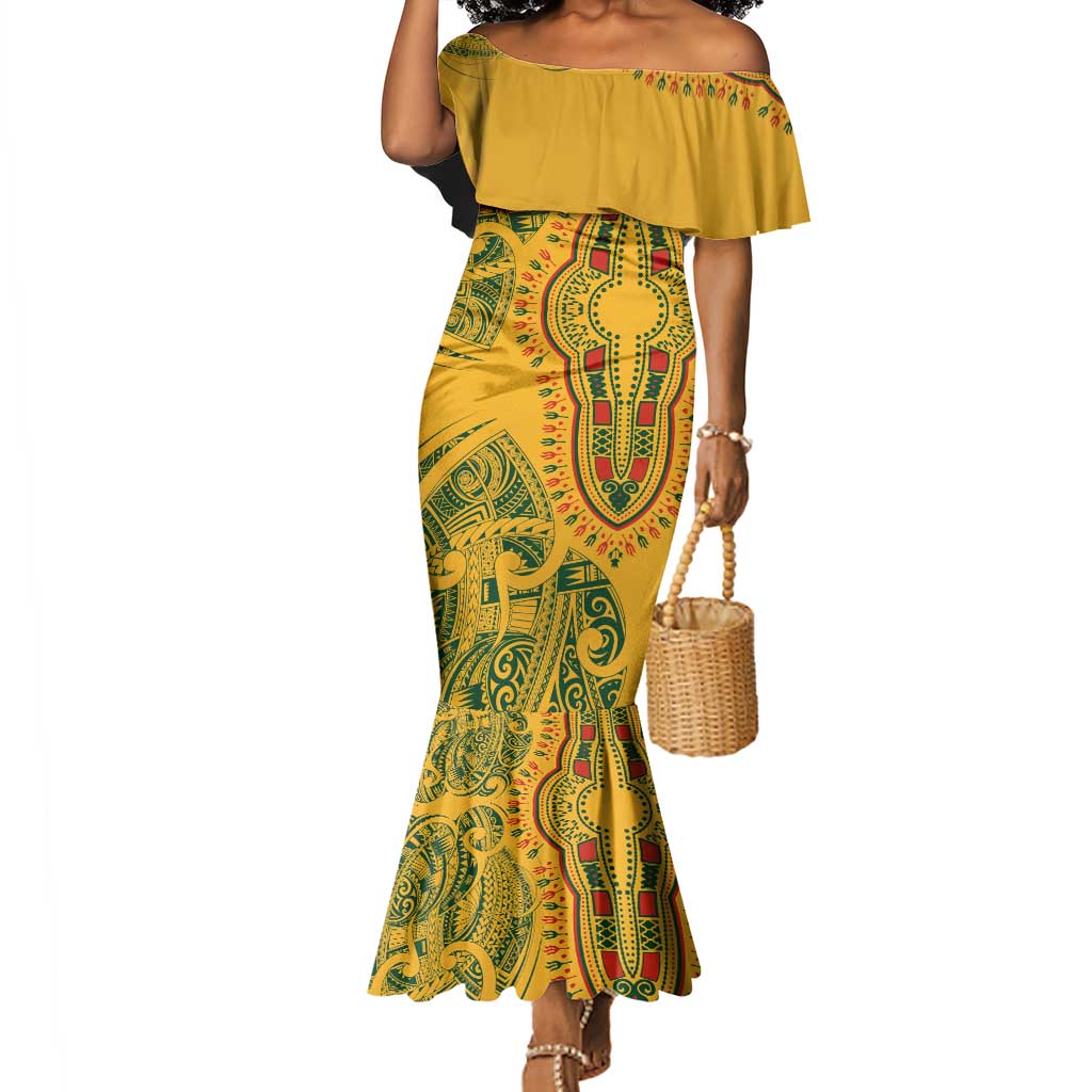 Dashiki and Polynesian Pattern Mermaid Dress Afro Pacific Culture Gold Version