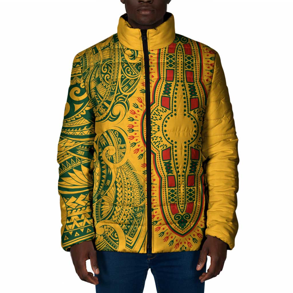 Dashiki and Polynesian Pattern Padded Jacket Afro Pacific Culture Gold Version