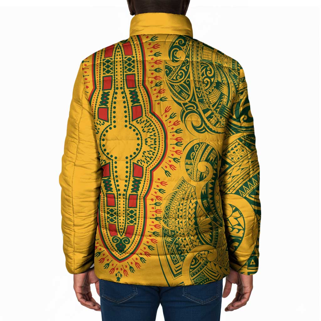 Dashiki and Polynesian Pattern Padded Jacket Afro Pacific Culture Gold Version