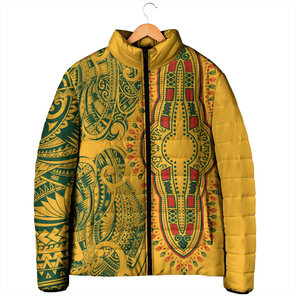 Dashiki and Polynesian Pattern Padded Jacket Afro Pacific Culture Gold Version