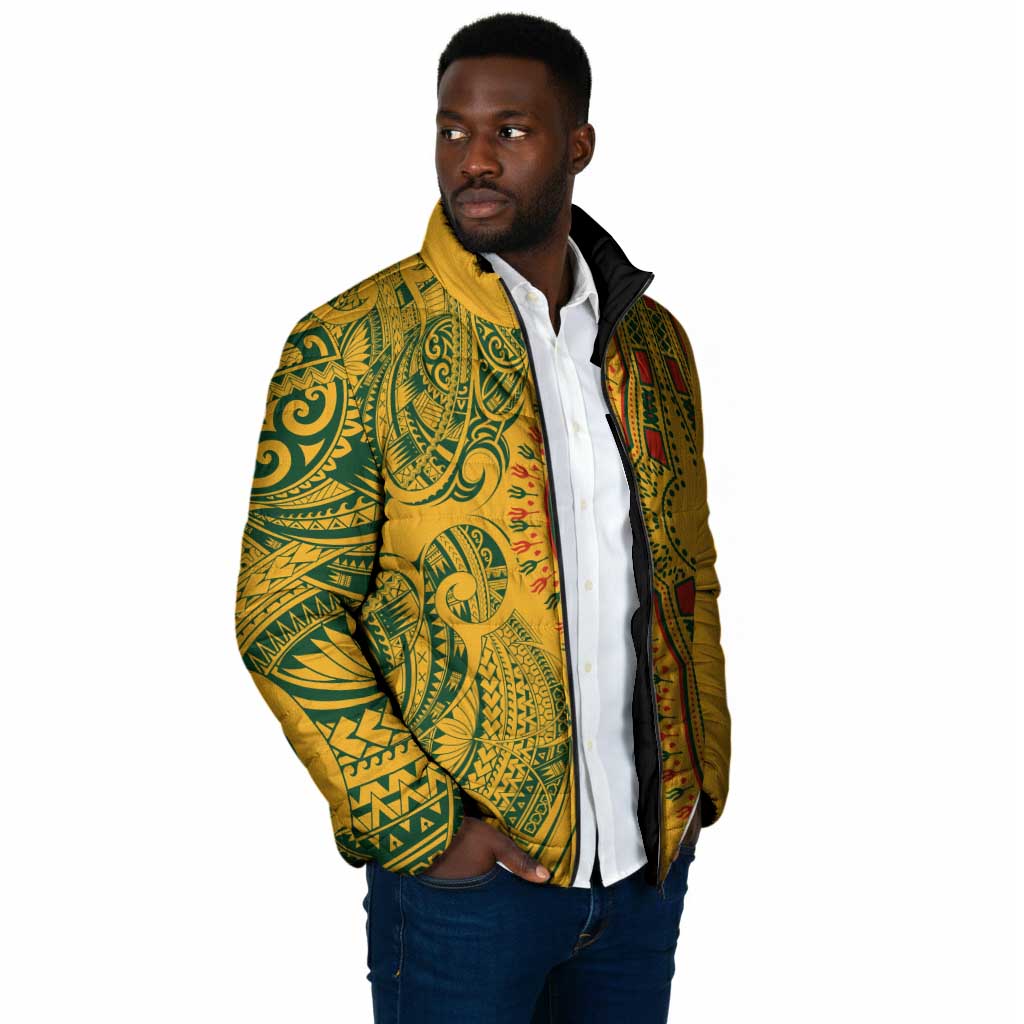 Dashiki and Polynesian Pattern Padded Jacket Afro Pacific Culture Gold Version
