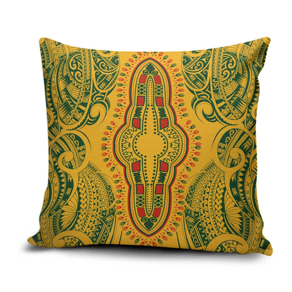 Dashiki and Polynesian Pattern Pillow Cover Afro Pacific Culture Gold Version