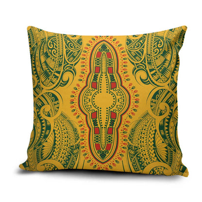 Dashiki and Polynesian Pattern Pillow Cover Afro Pacific Culture Gold Version