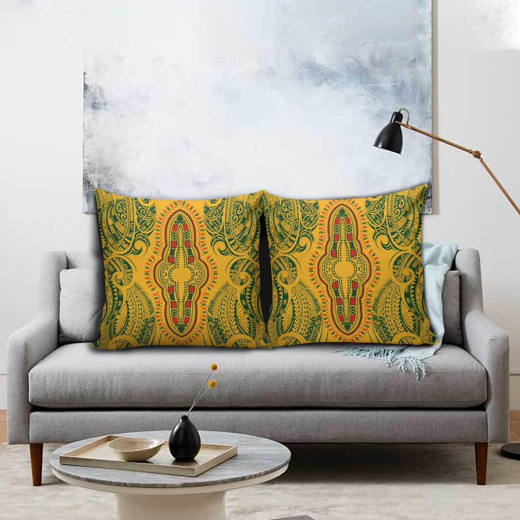 Dashiki and Polynesian Pattern Pillow Cover Afro Pacific Culture Gold Version