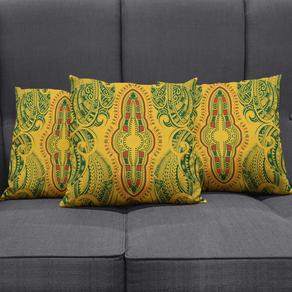 Dashiki and Polynesian Pattern Pillow Cover Afro Pacific Culture Gold Version