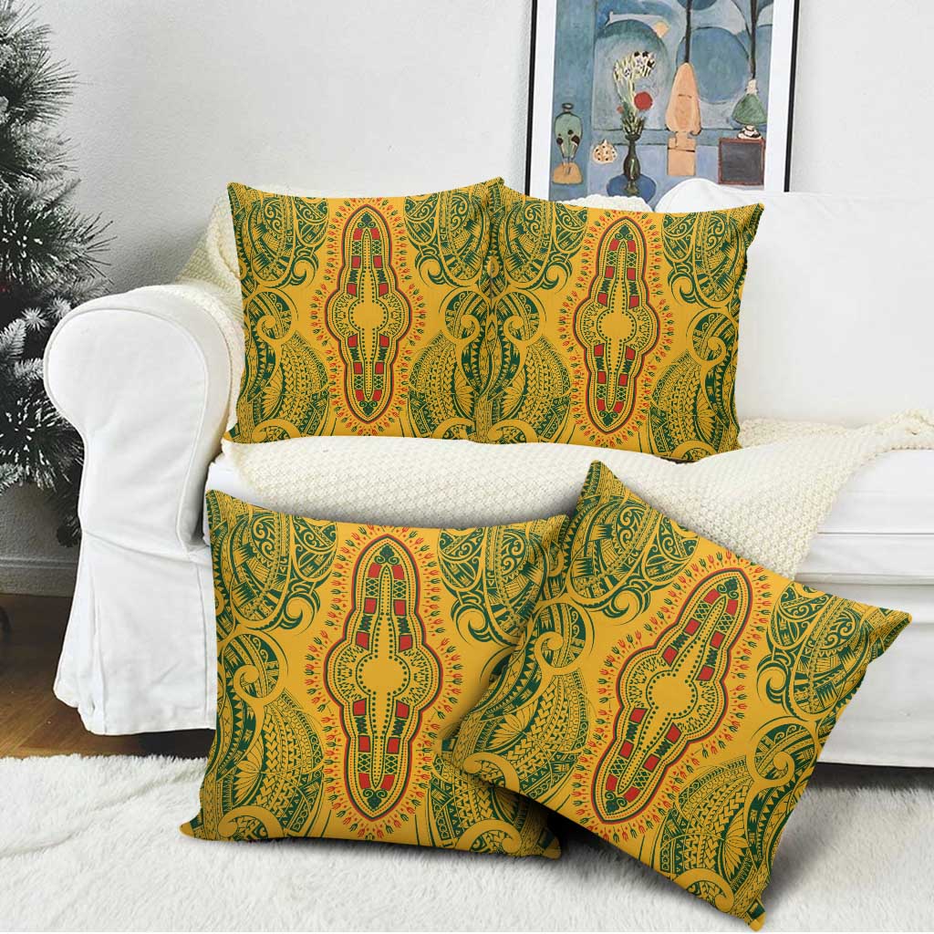 Dashiki and Polynesian Pattern Pillow Cover Afro Pacific Culture Gold Version
